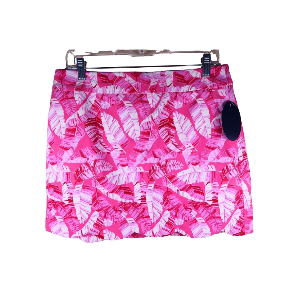 Casey Key Pink Palm Leaf Scalloped Hem Skort Size 10 NWT Tropical Golf Skirt